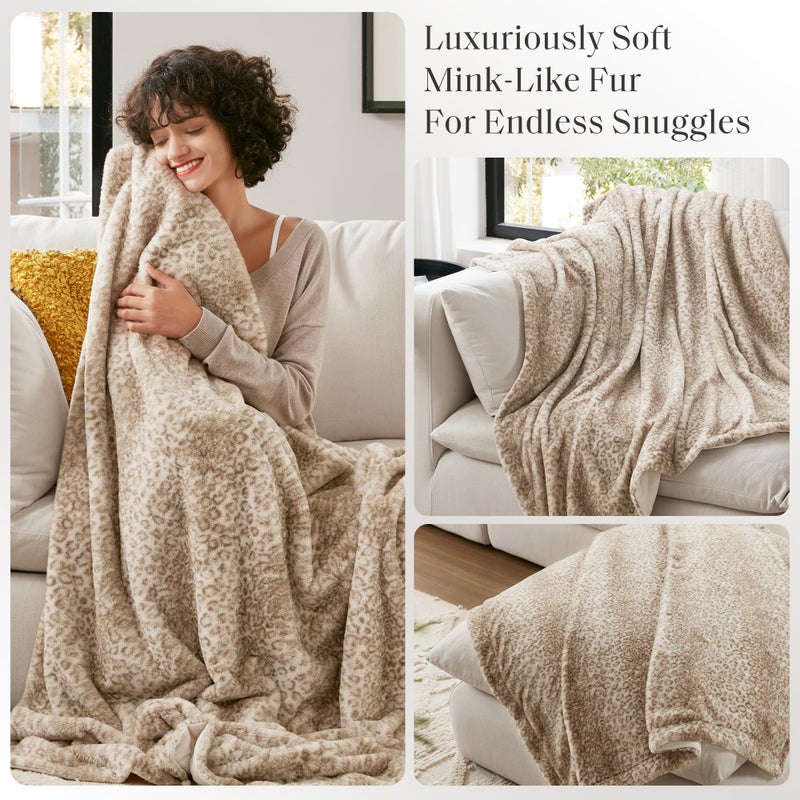Madison Park Zuri Soft Plush Luxury Oversized Faux Fur Throw Animal Stripes Design, Faux Mink On The Reverse, Modern All Seasons Blanket for Bed, Sofa Couch, Office, Leopard, 60x70 - Image 2