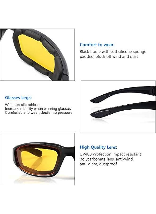 Arabest 3 Pair Motorcycle Riding Glasses Padding Goggles UV Protection Dustproof Windproof Motorcycle Sunglasses for Outdoor Actives - Image 3