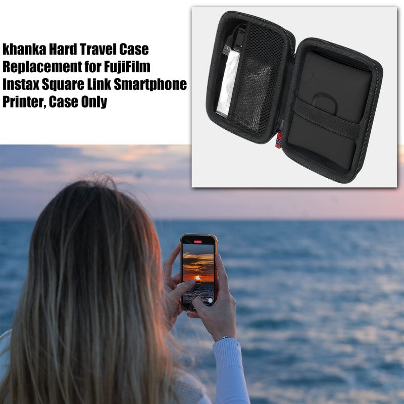 Khanka حقيبة سفر صلبة لـ FujiFilm Instax Square Link طابعة الهواتف الذكية، حقيبة فقط (أسود) - Image 3