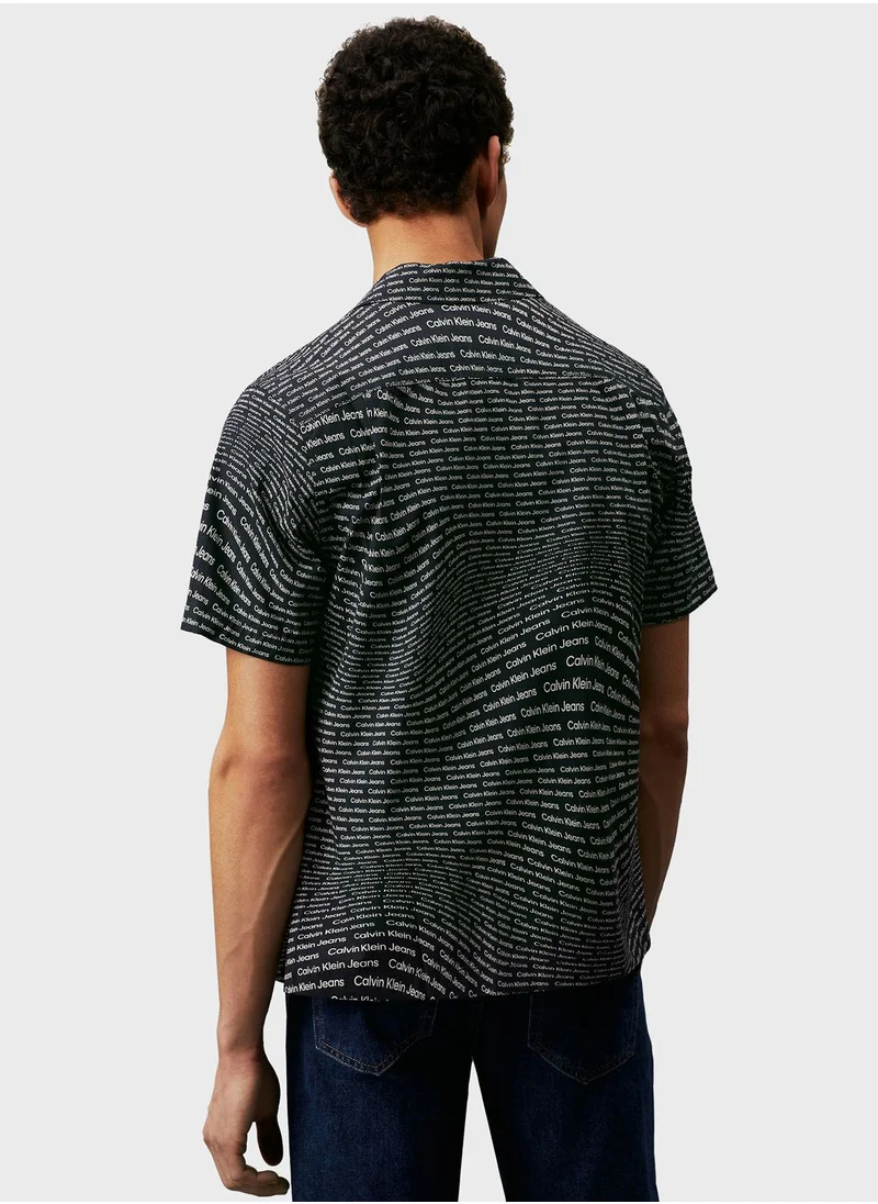 Calvin Klein Jeans Slogan Warp Aop Shirt