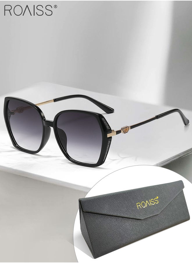roaiss - Women's Square Sunglasses, UV400 Protection Sun Glasses with Sequin Side Design, Fashion Anti-glare Sun Shades for Women with Glasses Case, 54mm - Image 1