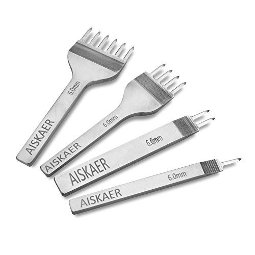 Aiskaer Leather Stitching Punch Set, Diamond Chisel Tools, 6mm White Steel 1/2/4/6 Prong for Leather Craft DIY - Image 1