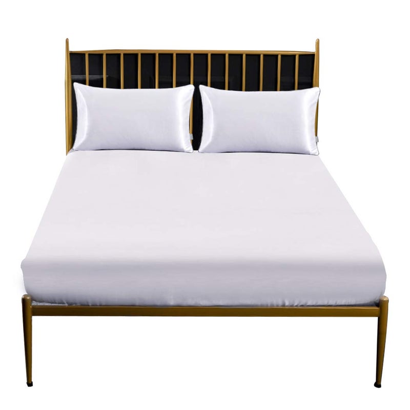Thmyo 3Piece Satin Bedding SetSatin Fitted Sheet with PillowcasesSoft Comfort Hypoallergenic Breathable Bedding Set 1 Fitted Sheet2 Pillowcases White Full