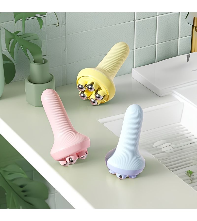 Yellow Handheld Body Massager Round Roller Balls Relieves Muscles Portable Easy Self Massage - Image 4