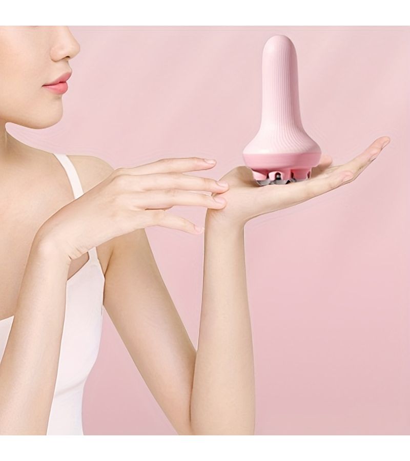 Yellow Handheld Body Massager Round Roller Balls Relieves Muscles Portable Easy Self Massage - Image 2
