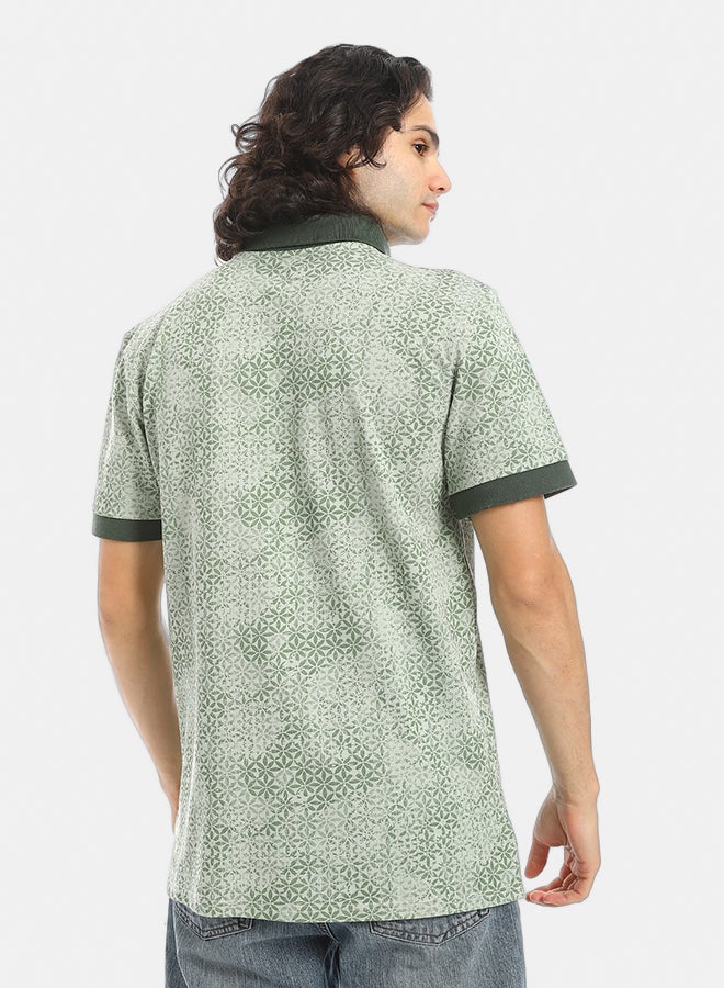 Red Circle Self Pattern Regular Fit Polo Shirt - Image 3