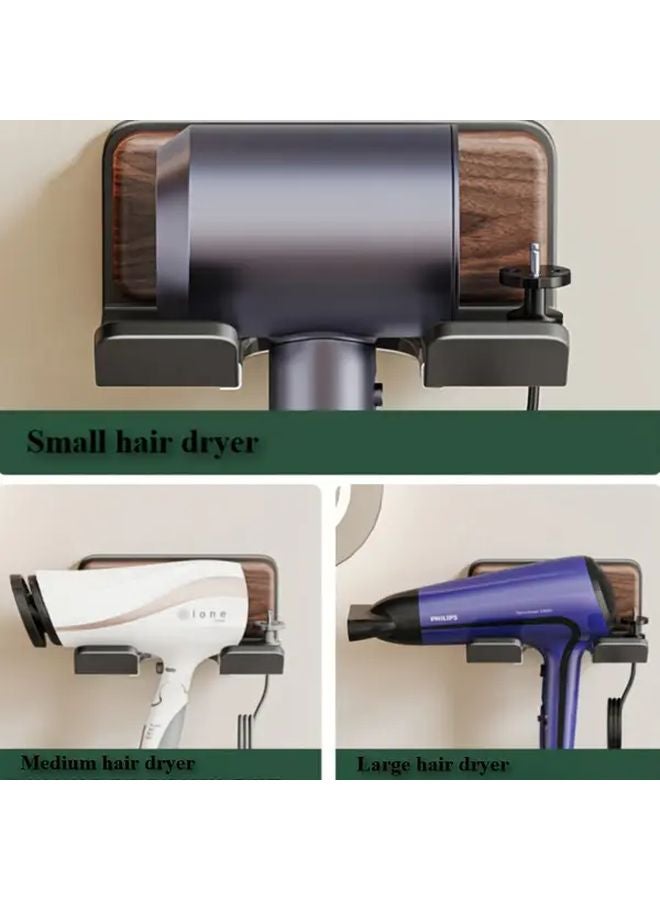 No Drill Hair Dryer Holder Heavy Duty Walnut Wood Aluminum Space Saving Organizer - Image 2