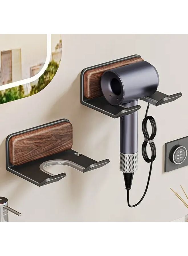 No Drill Hair Dryer Holder Heavy Duty Walnut Wood Aluminum Space Saving Organizer - Image 5