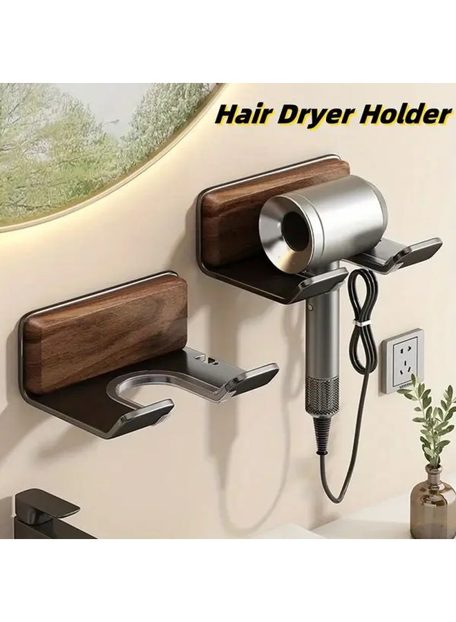 No Drill Hair Dryer Holder Heavy Duty Walnut Wood Aluminum Space Saving Organizer - Image 1