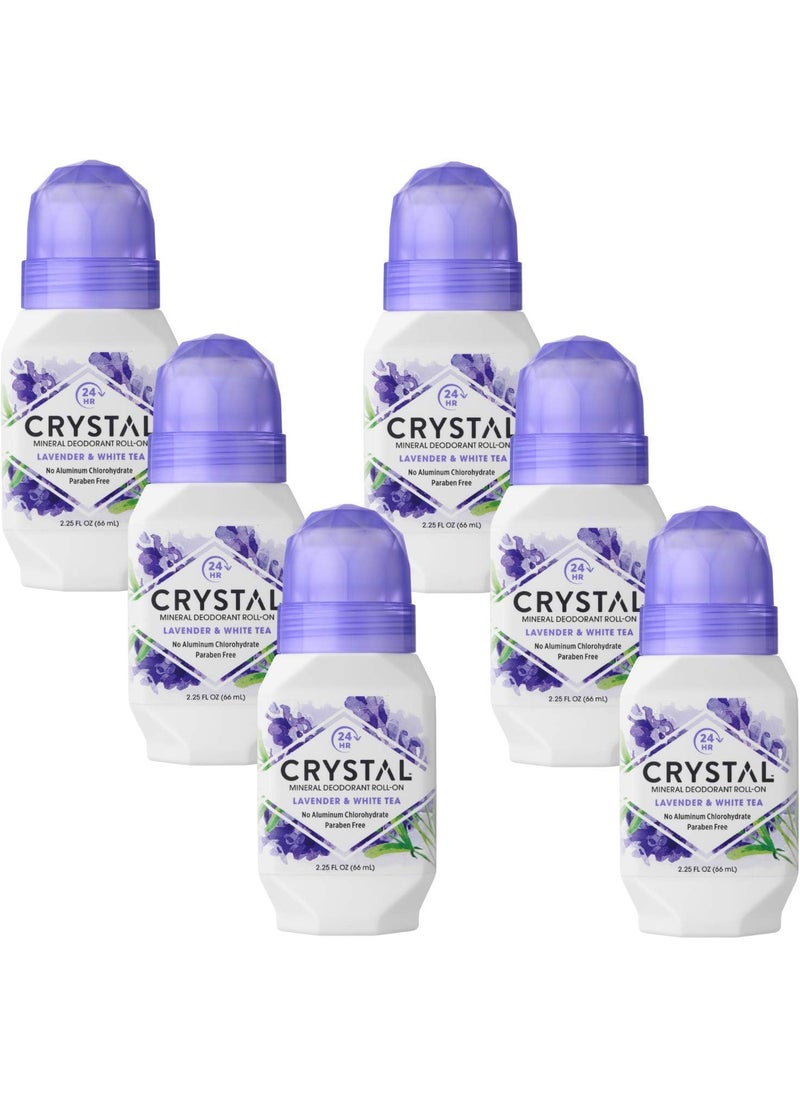 CRYSTAL ESSENCE Crystal Mineral Deodorant Roll-On, Lavender & White Tea 2.25 oz (Pack of 6) 