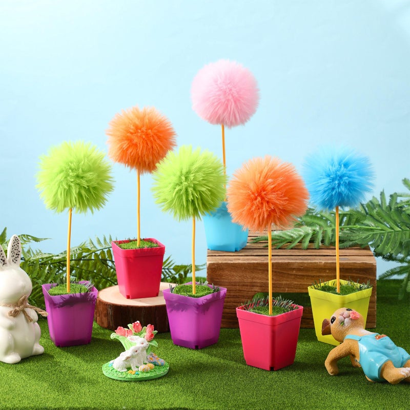 BrightRow 8 Pcs Pom Pom Tree Potted Fluffy Colorful Ball Tree 10 Inch Fuzzy Decor for Reading Event, Birthday Party, Classroom, Gift for Reading Enthusiasts - Image 3