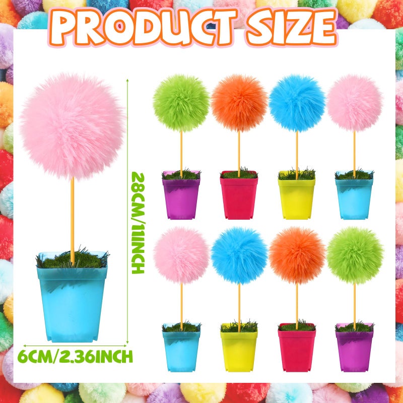 BrightRow 8 Pcs Pom Pom Tree Potted Fluffy Colorful Ball Tree 10 Inch Fuzzy Decor for Reading Event, Birthday Party, Classroom, Gift for Reading Enthusiasts - Image 2
