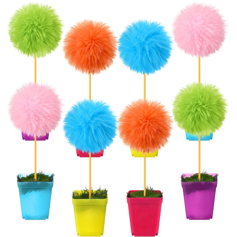 BrightRow 8 Pcs Pom Pom Tree Potted Fluffy Colorful Ball Tree 10 Inch Fuzzy Decor for Reading Event, Birthday Party, Classroom, Gift for Reading Enthusiasts - Image 1