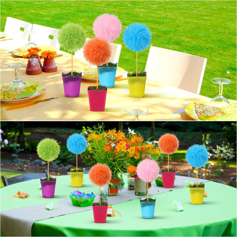 BrightRow 8 Pcs Pom Pom Tree Potted Fluffy Colorful Ball Tree 10 Inch Fuzzy Decor for Reading Event, Birthday Party, Classroom, Gift for Reading Enthusiasts - Image 5