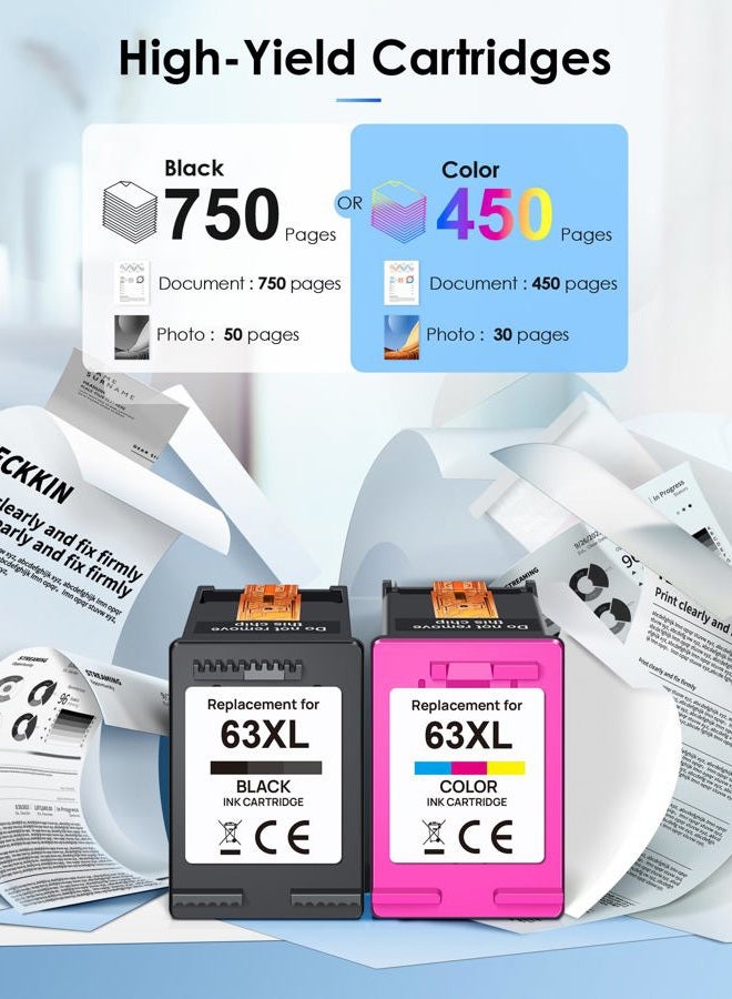 TECKKIN 63XL Ink Cartridges Black and Color for HP Ink 63 Replacement for HP 63XL Ink Cartridge Combo Pack Works for HP OfficeJet 3830 4650 5255 5258; Envy 4520 4512; DeskJet 3630 2130 1112 Printer (2 Pack) - Image 3