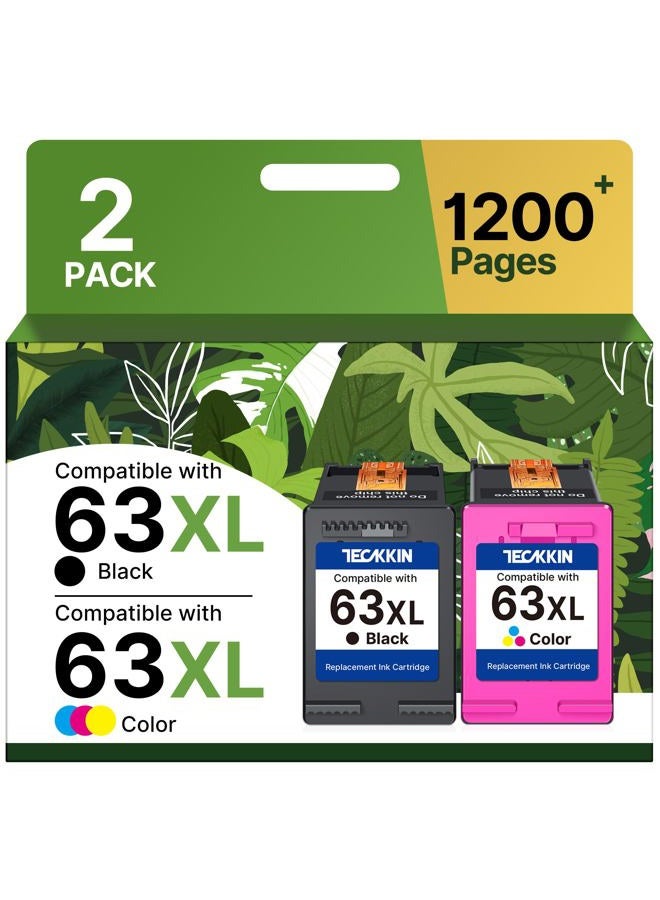 TECKKIN 63XL Ink Cartridges Black and Color for HP Ink 63 Replacement for HP 63XL Ink Cartridge Combo Pack Works for HP OfficeJet 3830 4650 5255 5258; Envy 4520 4512; DeskJet 3630 2130 1112 Printer (2 Pack) - Image 1