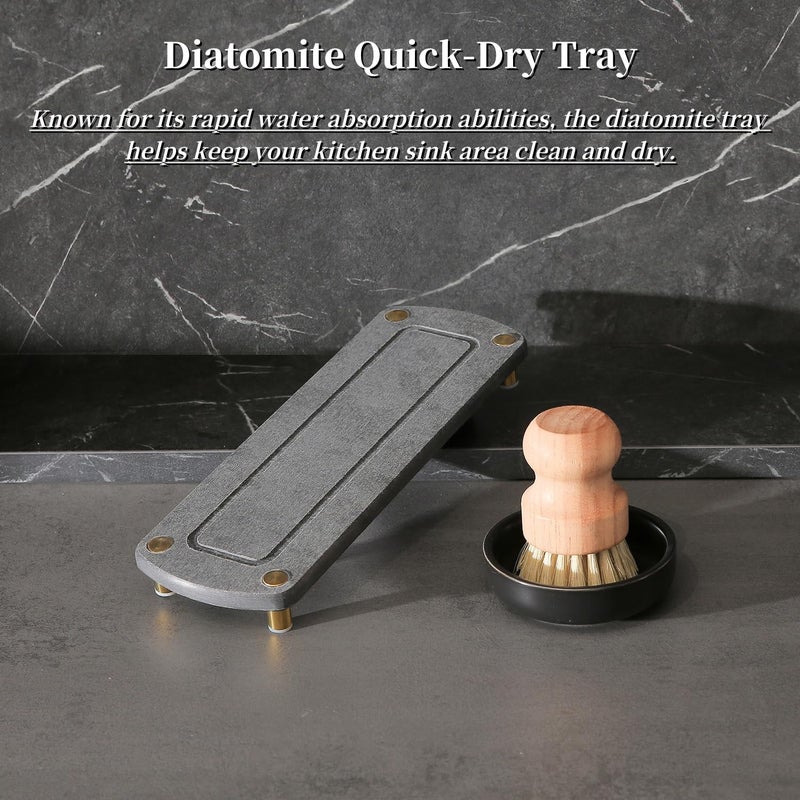MOMEEMO Soap Dispenser Set Comes with Stainless Pumps, Instant Dry Tray, and Dish Scrub Brush, Suitable for Black and Gold Kitchen Decor. (Black & Gold) - Image 4