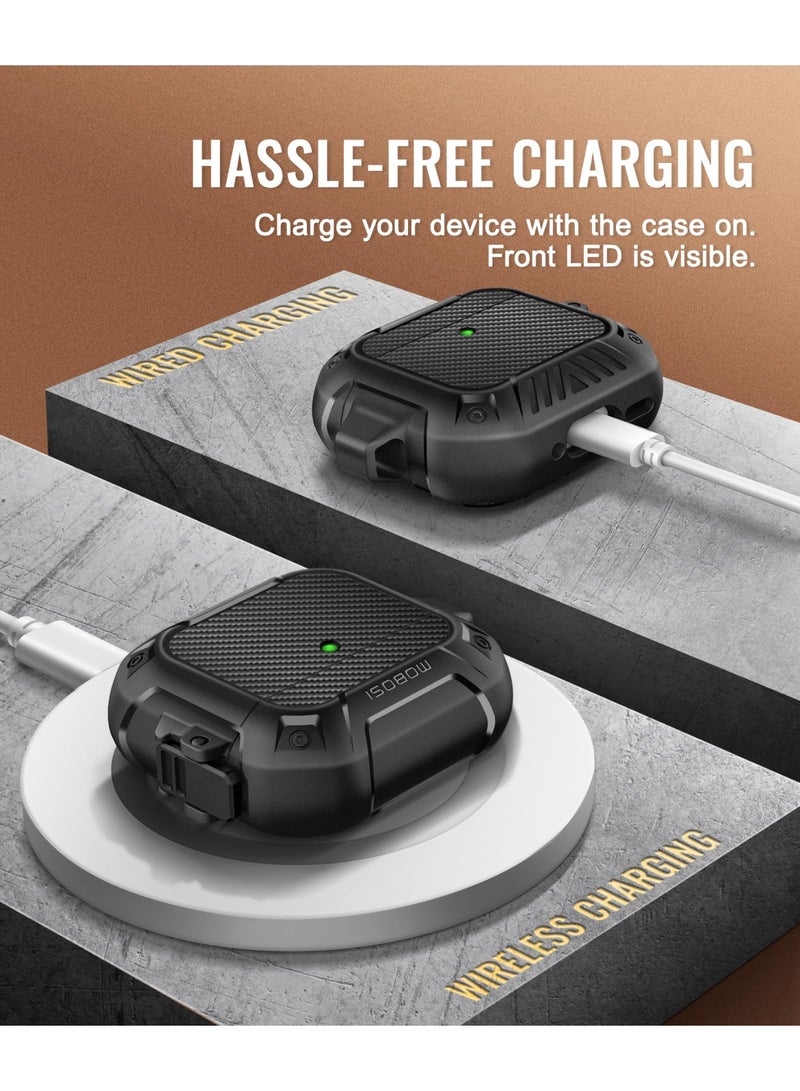 موبوسي جراب لسماعات AirPods 4، متوافق مع AirPods الجيل الرابع، مزوّد بقفل وحلقة مفاتيح ومجموعة تنظيف، غطاء صلب واقٍ كامل ومقاوم للصدمات (إصدار 2024)، أسود. - Image 4