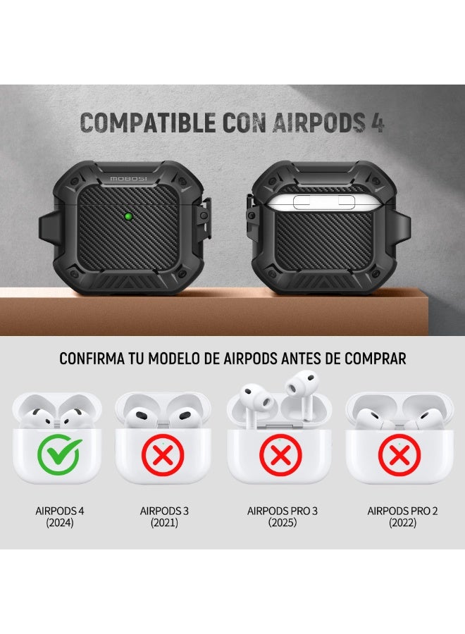 موبوسي جراب لسماعات AirPods 4، متوافق مع AirPods الجيل الرابع، مزوّد بقفل وحلقة مفاتيح ومجموعة تنظيف، غطاء صلب واقٍ كامل ومقاوم للصدمات (إصدار 2024)، أسود. - Image 5