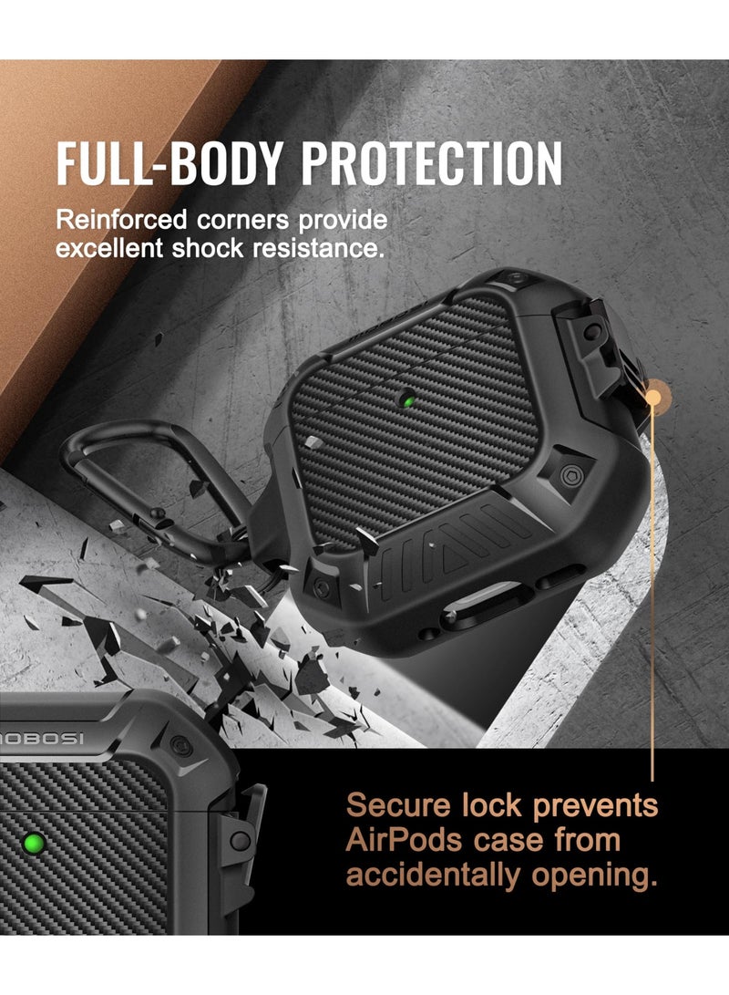موبوسي جراب لسماعات AirPods 4، متوافق مع AirPods الجيل الرابع، مزوّد بقفل وحلقة مفاتيح ومجموعة تنظيف، غطاء صلب واقٍ كامل ومقاوم للصدمات (إصدار 2024)، أسود. - Image 3