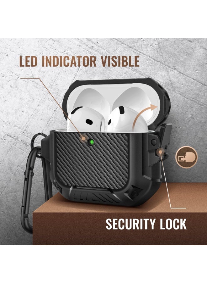 موبوسي جراب لسماعات AirPods 4، متوافق مع AirPods الجيل الرابع، مزوّد بقفل وحلقة مفاتيح ومجموعة تنظيف، غطاء صلب واقٍ كامل ومقاوم للصدمات (إصدار 2024)، أسود. - Image 2