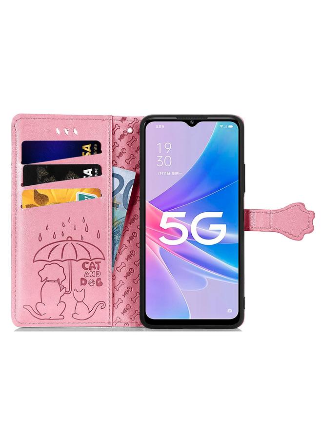 S-TOP Case For OPPO A97 5G Cat and Dog Embossed Leather Phone Case - Image 3