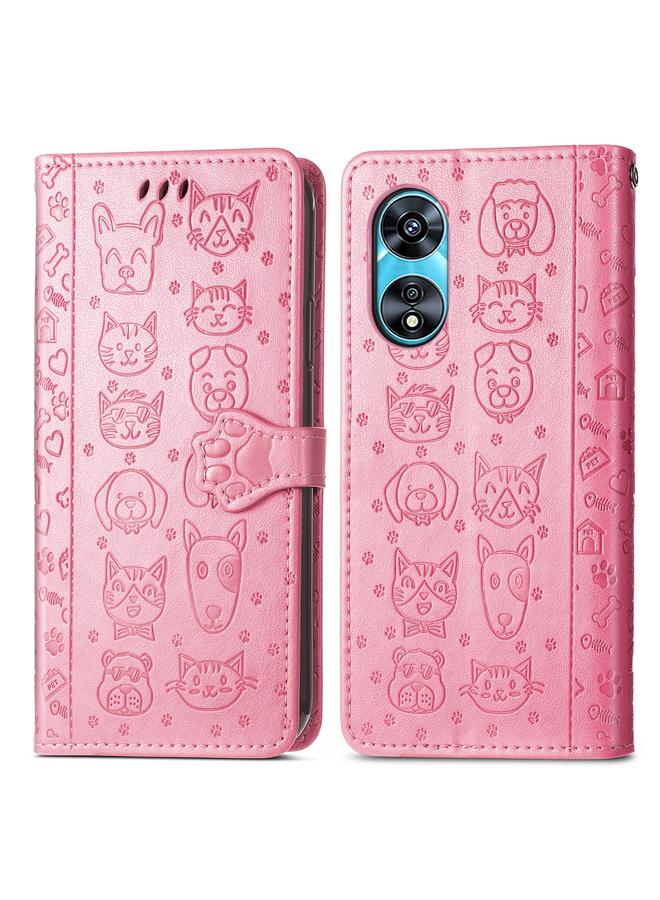 S-TOP Case For OPPO A97 5G Cat and Dog Embossed Leather Phone Case - Image 2