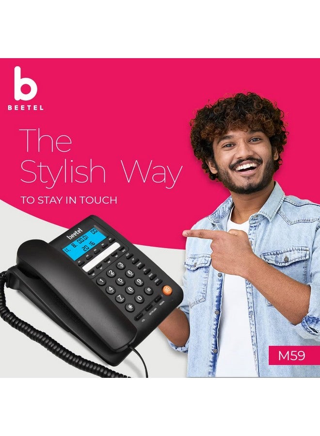 Beetel هاتف أرضي سلكي Beetel M59 مع معرف المتصل وشاشة LCD 16 رقم وقابلية ضبط التباين، 10 أزرار ذاكرة لمسة واحدة، هاتف مكبر صوت ثنائي الاتجاه، موسيقى أثناء الانتظار، جودة بناء متينة، تصميم كلاسيكي (أسود)(M59) - Image 2