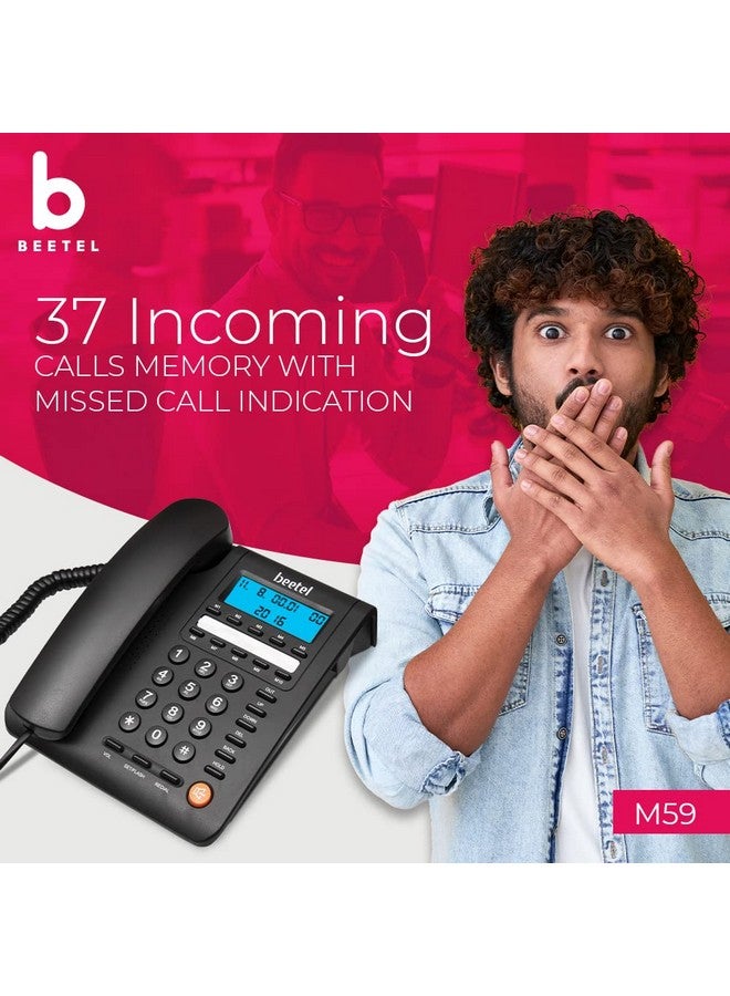 Beetel هاتف أرضي سلكي Beetel M59 مع معرف المتصل وشاشة LCD 16 رقم وقابلية ضبط التباين، 10 أزرار ذاكرة لمسة واحدة، هاتف مكبر صوت ثنائي الاتجاه، موسيقى أثناء الانتظار، جودة بناء متينة، تصميم كلاسيكي (أسود)(M59) - Image 5