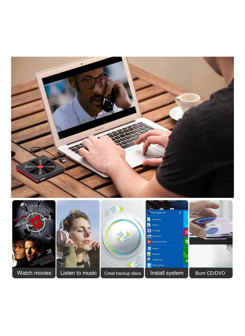 SYOSI - External DVD Drive USB 3.0 Type-C CD Burner, Portable CD DVD +/-RW Drive DVD Player USB 3.0 CD DVD RW Burner for All Version Laptop Desktop PC Windows 11/10/8/7/XP Apple Macbook Mac OS Linux - Image 1
