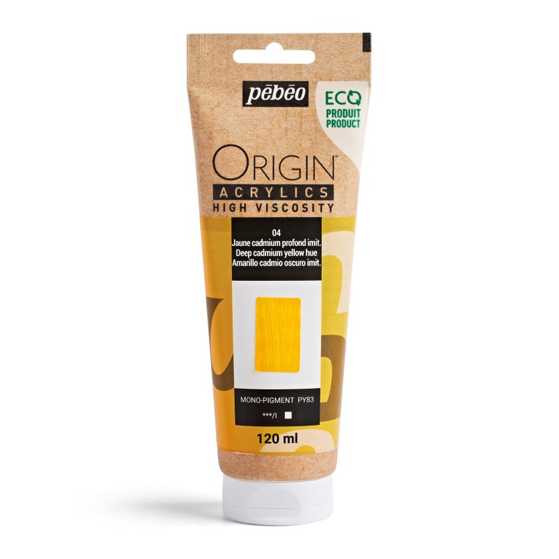 PEBEO Origin Ecodesigned Highviscosity Acrylic Paint High Pigment Concentration for Intense Color and Excellent Lightfastness 405 Fluid Ounces 120 ml Tube Deep Cadmium Yellow Hue - Image 2