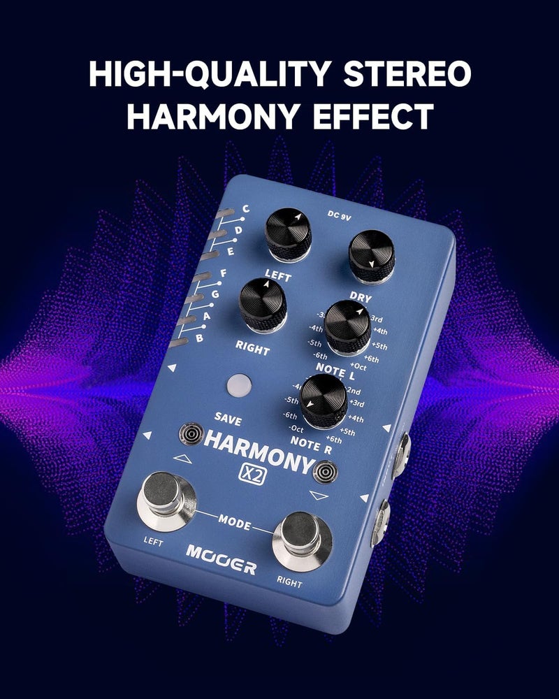 Mooer جهاز تأثير الجيتار هارمونيزر حتى 12 نغمة كل نغمة تحتوي على 11 وضع هارموني احترافي ستيريو للجيتار الكهربائي والبيس (X2) - Image 2