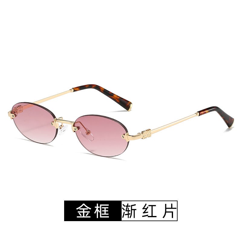 2025 new Zhang Yuanying same style sunglasses womens round frameless trimming sunglasses womens foreign trade cross-border Duqiao ins Gold pink - Image 1