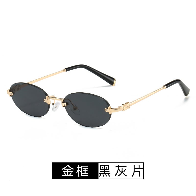 2025 new Zhang Yuanying same style sunglasses womens round frameless trimming sunglasses womens foreign trade cross-border Duqiao ins Gold pink - Image 5