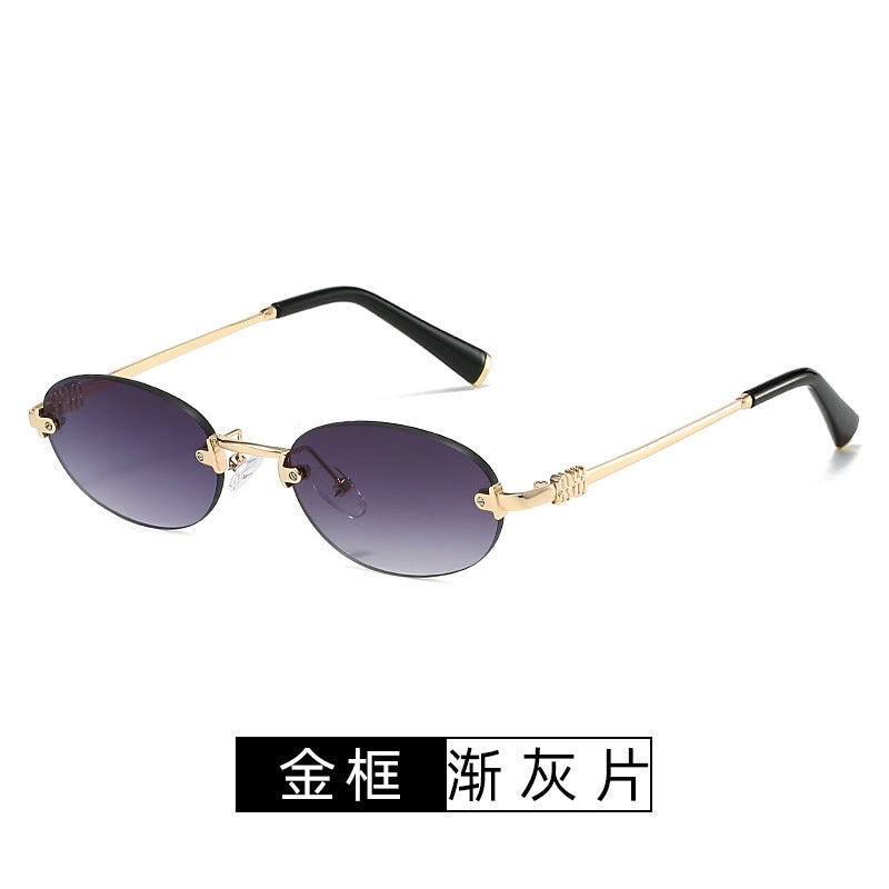 2025 new Zhang Yuanying same style sunglasses womens round frameless trimming sunglasses womens foreign trade cross-border Duqiao ins Gold pink - Image 4