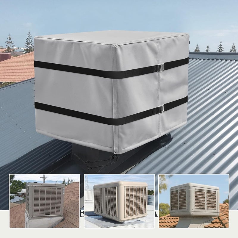 TWAKAP Down Draft Swamp Cooler Cover with 2 Tie Down Straps, Heavy Duty Down Draft Evaporative Cooler Cover, Waterproof Evaporative Cooler Down Discharge Covers, 36" W x 36" D x 36" H - Image 2