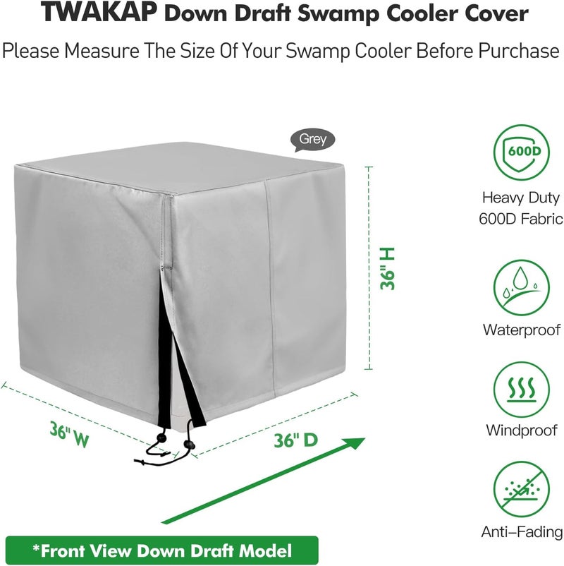 TWAKAP Down Draft Swamp Cooler Cover with 2 Tie Down Straps, Heavy Duty Down Draft Evaporative Cooler Cover, Waterproof Evaporative Cooler Down Discharge Covers, 36" W x 36" D x 36" H - Image 3