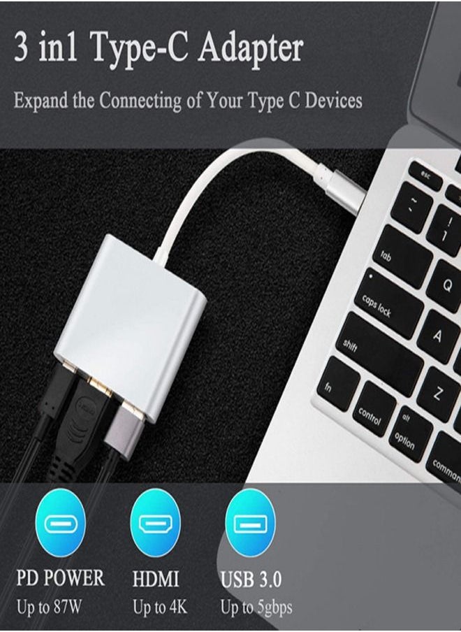 Generic - USB-C to HDMI Adapter 4K with USB 3.0 Port and USB C Charging Port Compatible for MacBook - Image 1