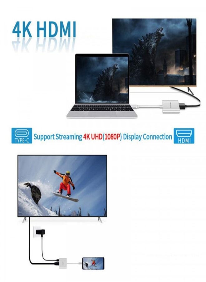 Generic - USB-C to HDMI Adapter 4K with USB 3.0 Port and USB C Charging Port Compatible for MacBook - Image 1