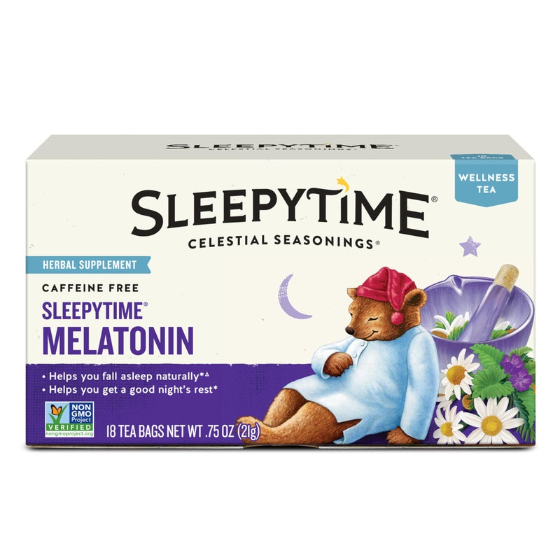 Celestial Seasonings Sleepytime Tea Plus Melatonin, Caffeine Free, Celestial Seasonings Herbal Tea, 18 Bag Box - Image 1