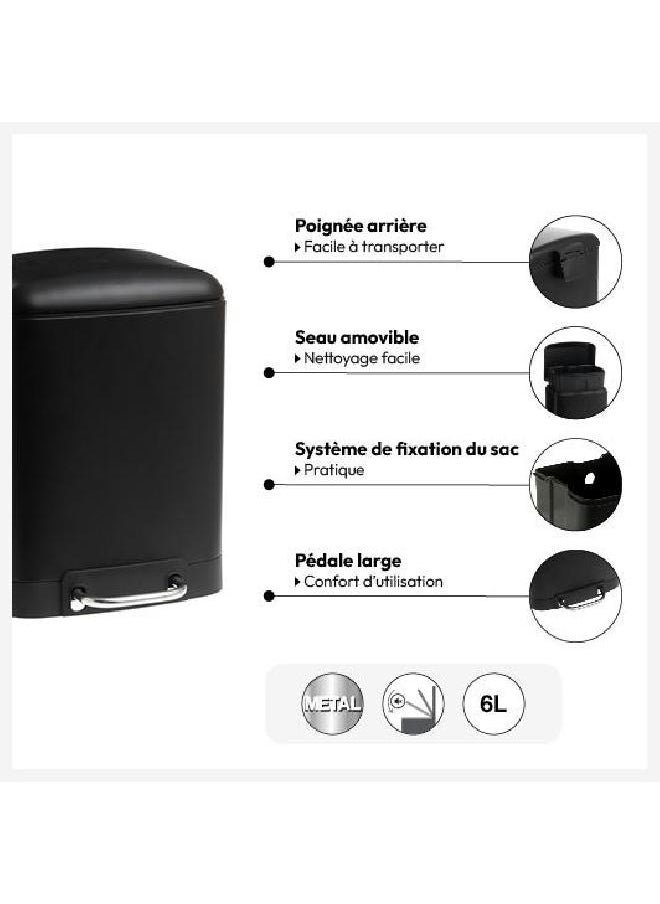LOFT - SOFTCL,TRASH BIN-6L,L23XP22.5XH32.5CMS,BLACK,IRON-138059J - Image 1