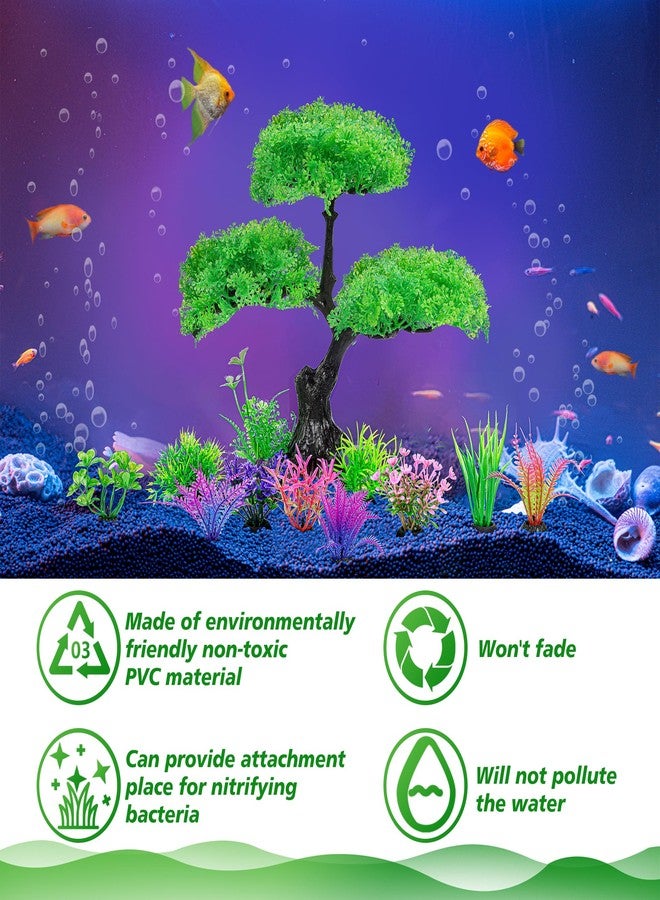 Ameliade Aquarium Artificial Plastic Plants Decoration, Aquarium Tree Decor Set, Goldfish Betta Fish Tank Decorations Hides Accessories (Green) - Image 3