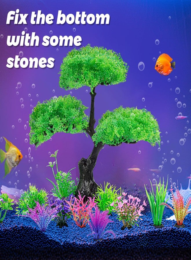 Ameliade Aquarium Artificial Plastic Plants Decoration, Aquarium Tree Decor Set, Goldfish Betta Fish Tank Decorations Hides Accessories (Green) - Image 4