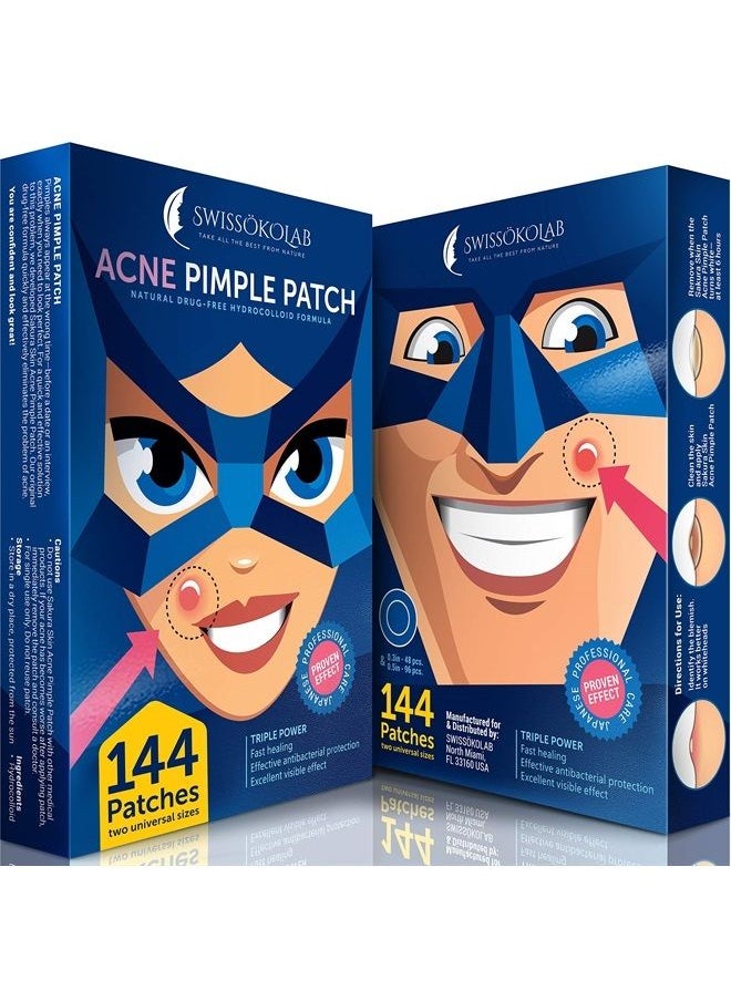 Acne Patch Pimple Patch Hydrocolloid Acne Stickers Absorbing Spot Dot Acne Cover 144 Acne Dots Pimple Sticker Acne Pimple Master Patch Blemish Patches (Acne Patches)
