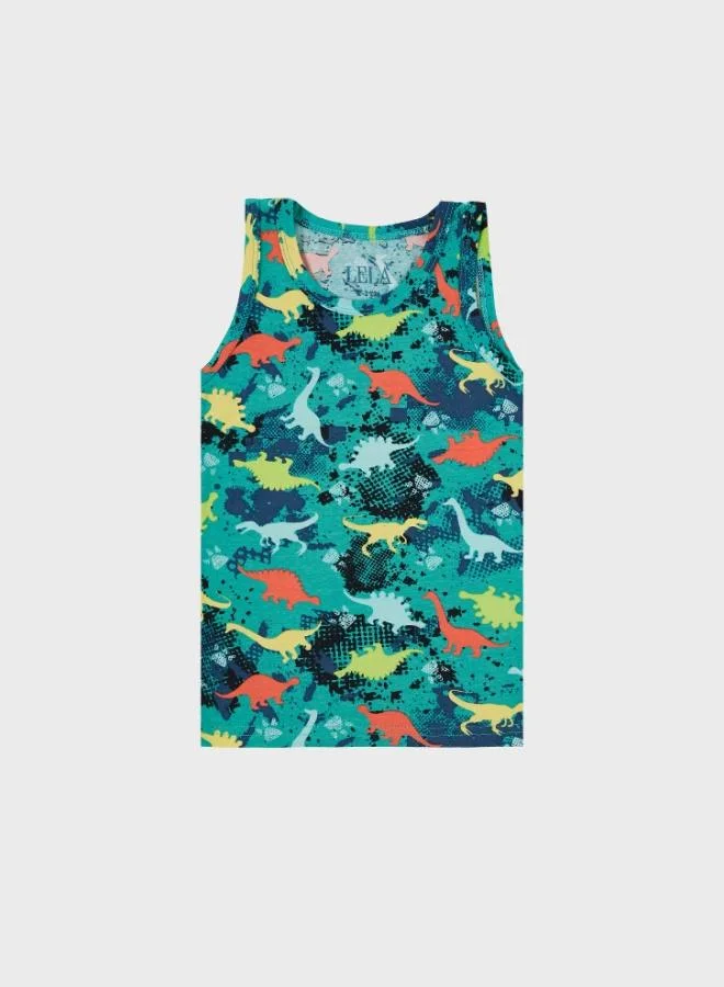 Lela Lela Patterned Stretch Cotton Crew Neck Undershirt Boxer 2-Piece Underwear Set Boy SET 6651010