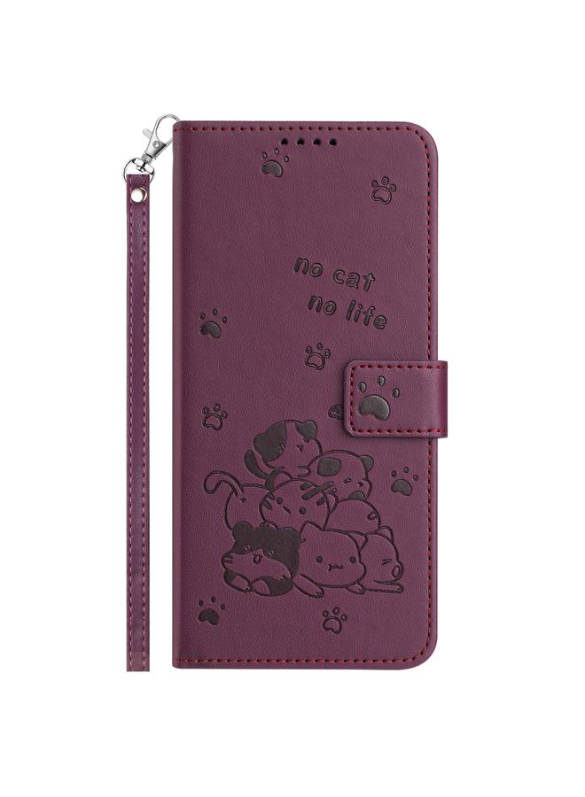 S-TOP Case For Samsung Galaxy A34 5G Embossed Kitten Phone Leather Case with Lanyard - Image 2
