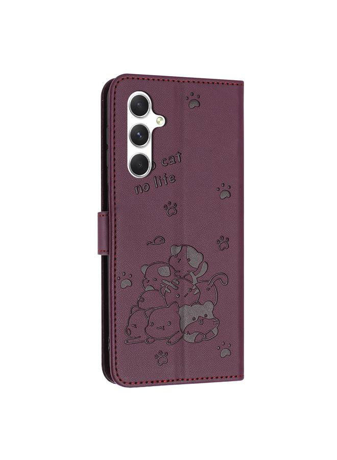 S-TOP Case For Samsung Galaxy A34 5G Embossed Kitten Phone Leather Case with Lanyard - Image 3