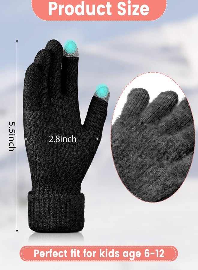 Chuarry 6 Pairs Kids Winter Touchscreen Gloves Fleece Lined Texting Warm Gloves Elastic Cuff Knitted Anti Slip Gloves for Girls (Black) - Image 2