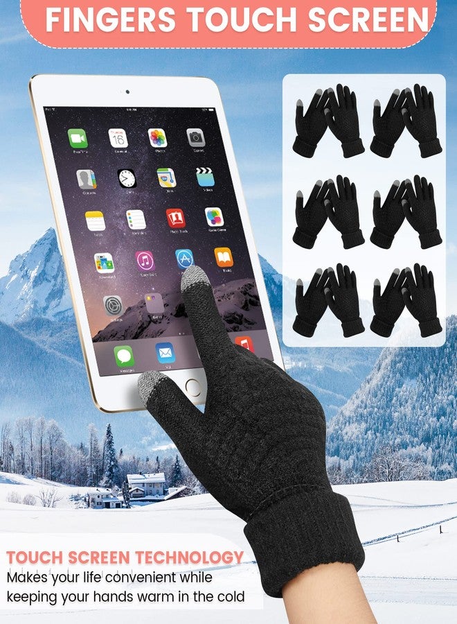 Chuarry 6 Pairs Kids Winter Touchscreen Gloves Fleece Lined Texting Warm Gloves Elastic Cuff Knitted Anti Slip Gloves for Girls (Black) - Image 3
