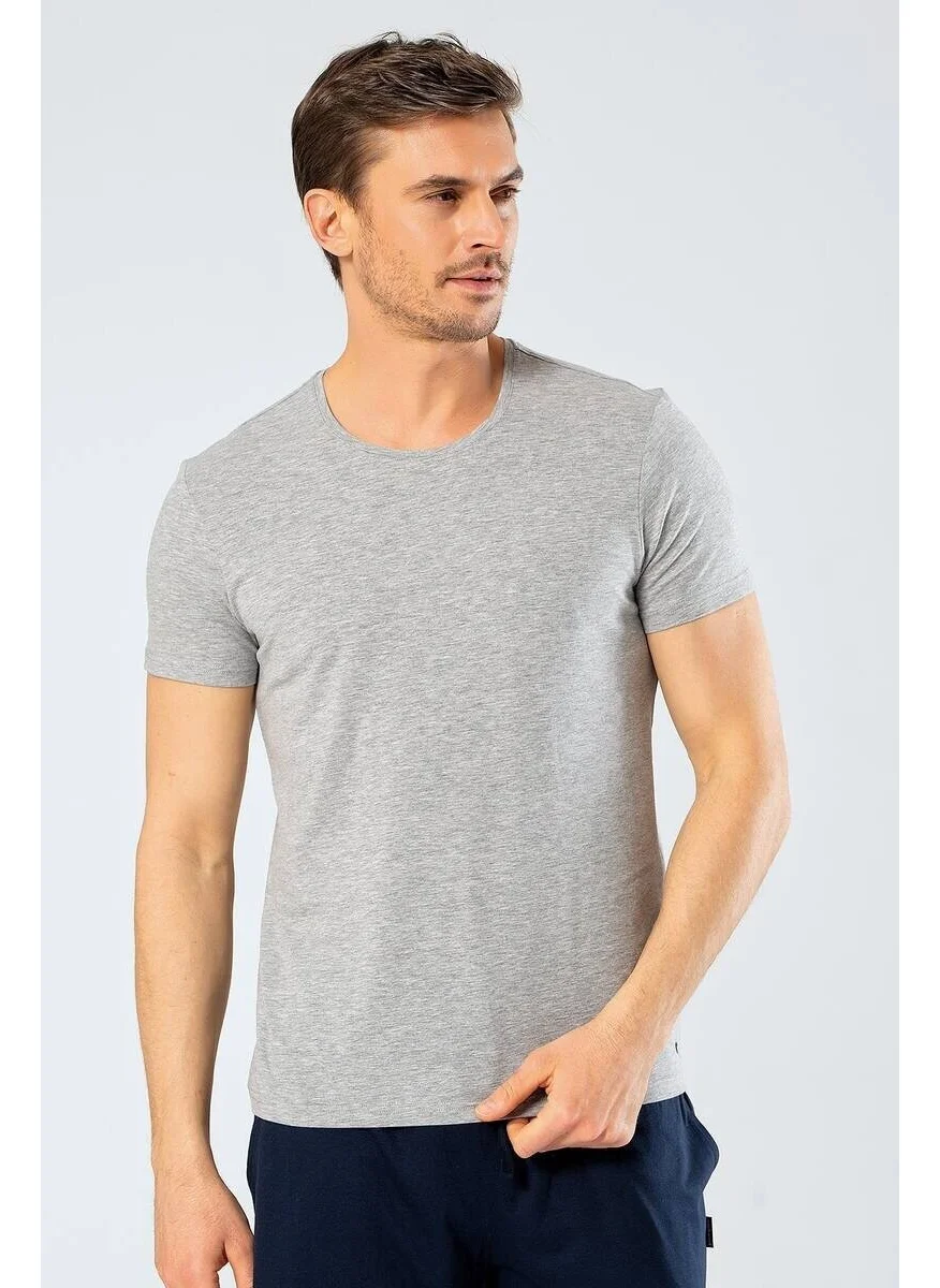 كاشاريل Men's Crew Neck Lycra T-shirt Gray